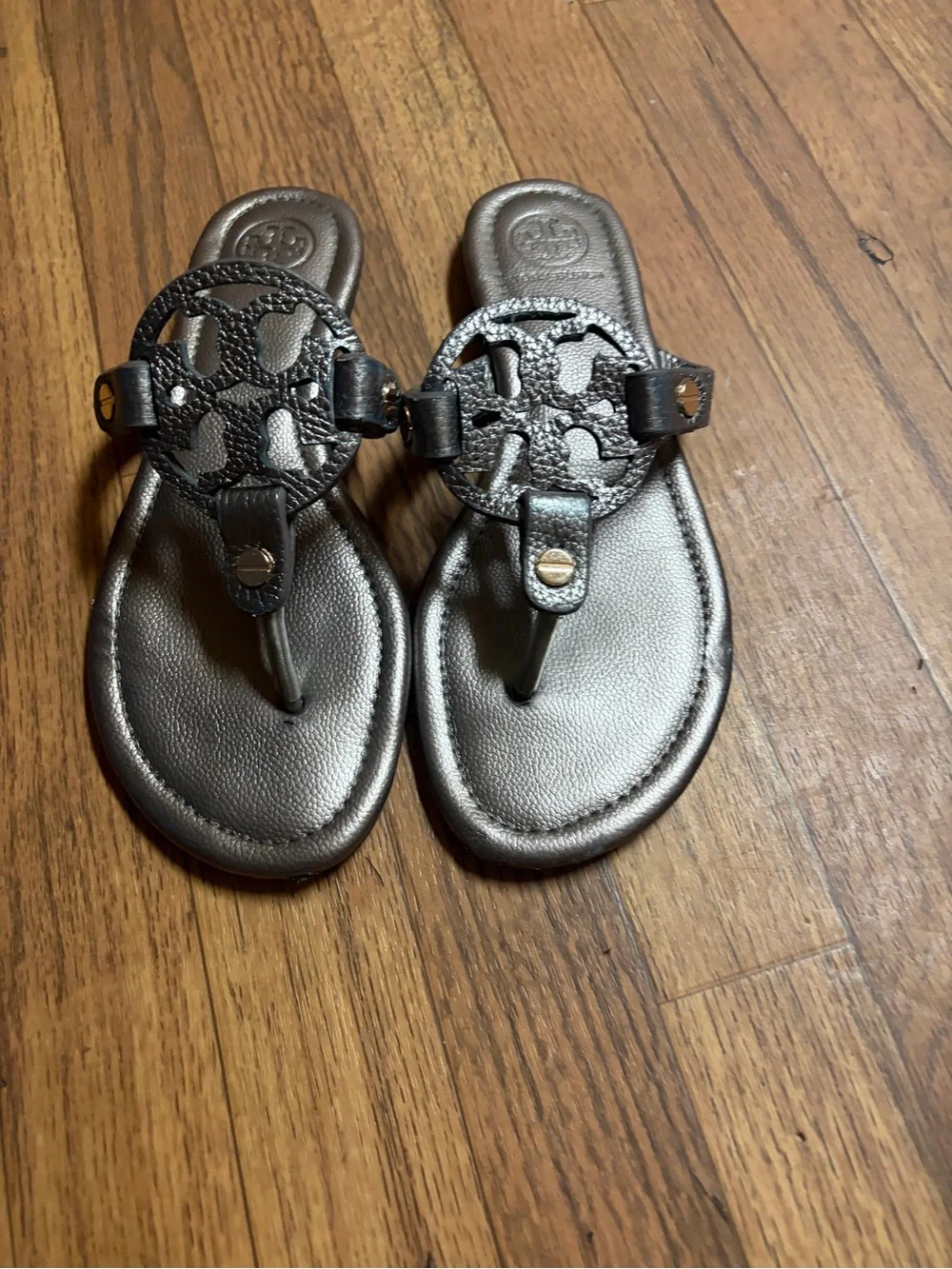 Tory Burch Metallic Black Miller Thong Sandals